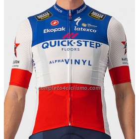 Maglia 2022 Quick-Step Alpha Vinyl Campione Francese Manica Corta Rosso Blu Bianco